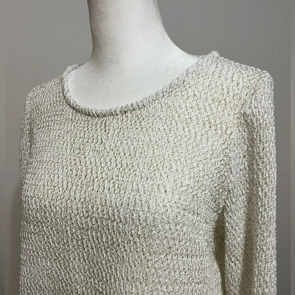 Chico's white gold long sleeve open knit sweater Sz 1 Medium - Picture 1 of 16